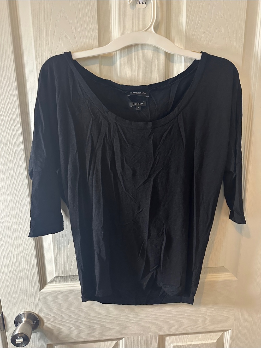 Carbon38 Black Scoop Neck Short Sleeve Top with flaw - Picture 2 of 8